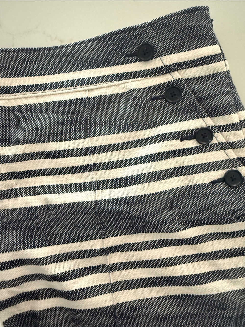 LOFT Navy and White Striped Cotton Blend Shorts - Picture 2 of 8